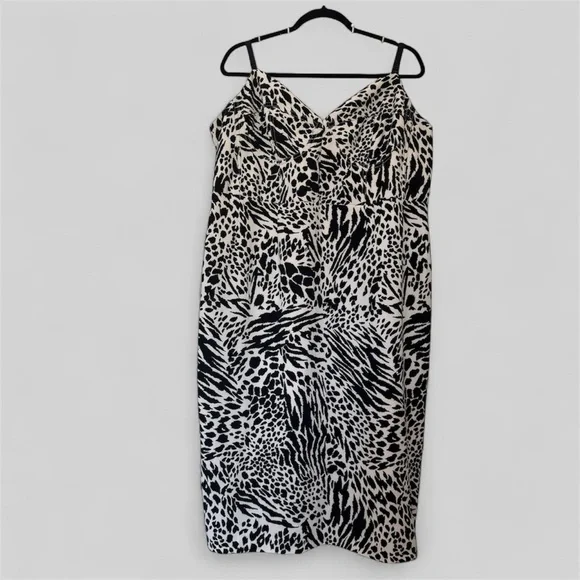 Sergio Hudson Elegant Black and White Print Midi Dress size XL - Picture 2 of 7